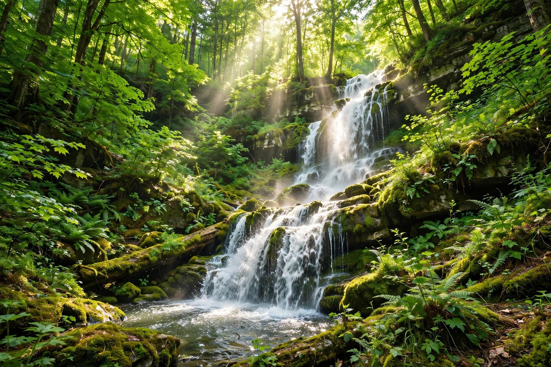 Waterfall in a lush green forest — pure water, pure nature